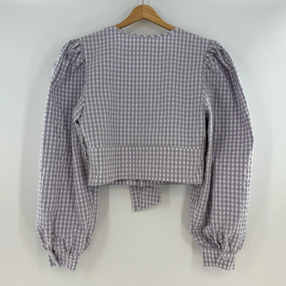 NWT Anthropologie Maeve Crop Gingham Blouse Lilac White Size 8